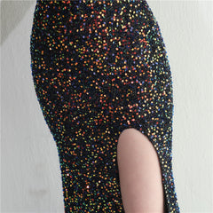 Ostrich Feather One-Shoulder Sequined Maxi Dress