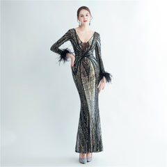Sequin Feather Maxi Dress