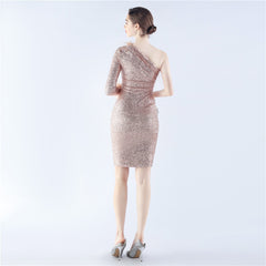 One-Shoulder Sequined Feather Dress