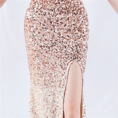 One-Shoulder Sequin Feather Maxi Dress