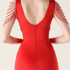 Beaded Deep-V Bodycon Maxi Dress