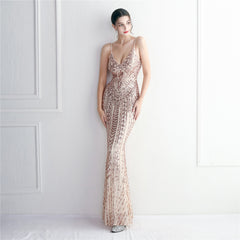 Sequined Fringed Fishtail Maxi Dress