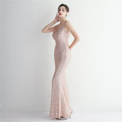 Sequined Fringe Fishtail Maxi Dress