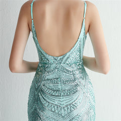 V-Neck Sequin Lace Maxi Dress