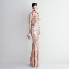 Sequined V-Neck Slim Maxi Dress