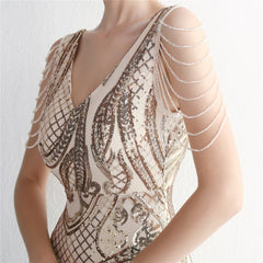 Sequined Beaded Fishtail Maxi Dress