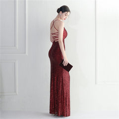 Crisscross Backless Sequined Maxi Dress