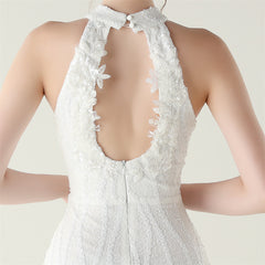 Backless Beaded Sequined Mesh Halter Dress