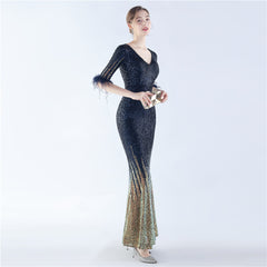 Ostrich Feather Sequin Maxi Dress