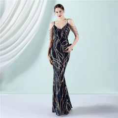 Sequin Lace Fishtail Maxi Dress