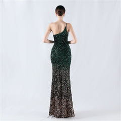 One-Shoulder Gradient Sequined Maxi Dress