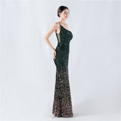 One-Shoulder Gradient Sequined Maxi Dress