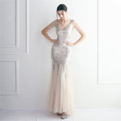 Sequin Mesh Beaded Maxi Dress