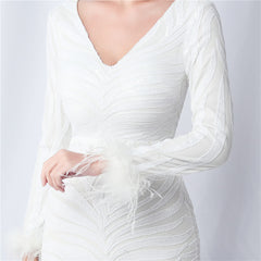 V-Neck Ostrich Feather Sequin Maxi Dress