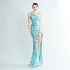 One-Shoulder Sequin Maxi Dress