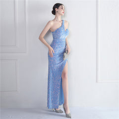 One-Shoulder Sequined Fishtail Maxi Dress