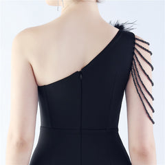 One-Shoulder Feather Maxi Dress