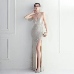 Crisscross Backless Sequined Maxi Dress