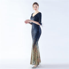 Ostrich Feather Sequin Maxi Dress