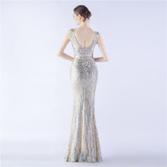 Ostrich Feather Beaded Maxi Dress