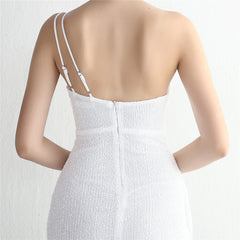 Sequin One-Shoulder Fishtail Maxi Dress