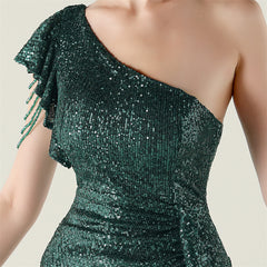 One-Shoulder Beaded Sequined Maxi Dress