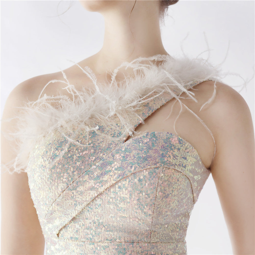 Asymmetric One-Shoulder Sequined Maxi Dress