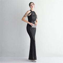Sequined Halter Fishtail Maxi Dress