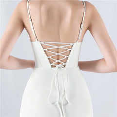 Boned Lace-Up Backless Maxi Dress