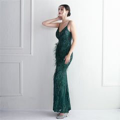 Elegant Sequin Beaded Fishtail Maxi Dress