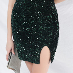 Sequined Beaded Ruched Bodycon Dress