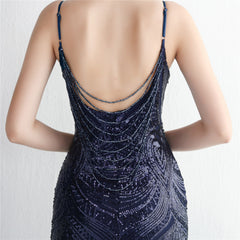 V-Neck Sequined Beaded Maxi Dress