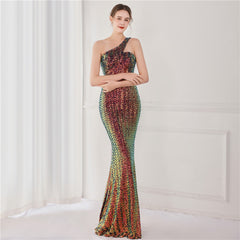 Asymmetric Sequin Maxi Dress