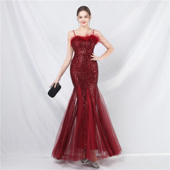 Ostrich Feather Sequined Maxi Dress