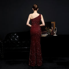 Sequined One-Shoulder Maxi Dress