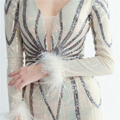 Sequin Feather Maxi Dress