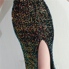 Lace-Up Sequin Split Maxi Dress