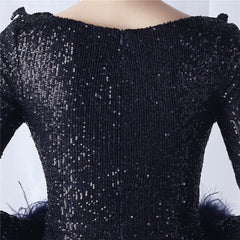 Feathered Sequin Wave Maxi Dress