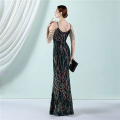 Sequin Lace Fishtail Maxi Dress