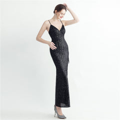 Beaded Sequin Side-Slit Maxi Dress
