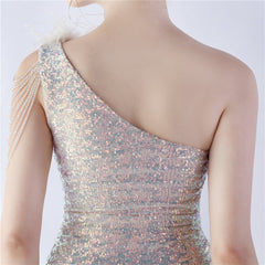 One-Shoulder Sequin Maxi Dress