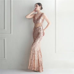 Sequined Beaded Fishtail Maxi Dress