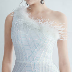 One-Shoulder Sequin Feather Maxi Dress