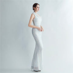 One-Shoulder Sequin Feather Maxi Dress