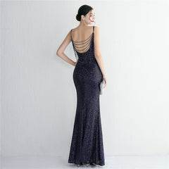 Sequin Beaded Fishtail Maxi Dress