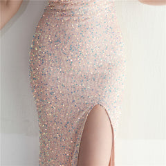 One-Shoulder Sequined Split Maxi Dress