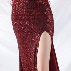 Ostrich Feather Sequin Split Maxi Dress