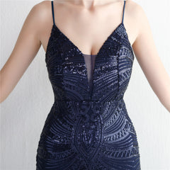 V-Neck Sequined Beaded Maxi Dress