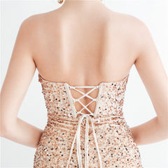 Sequin Boned Strapless Split Maxi Dress