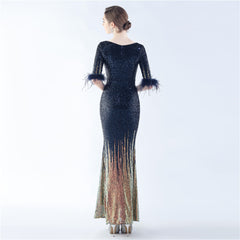 Ostrich Feather Sequin Maxi Dress